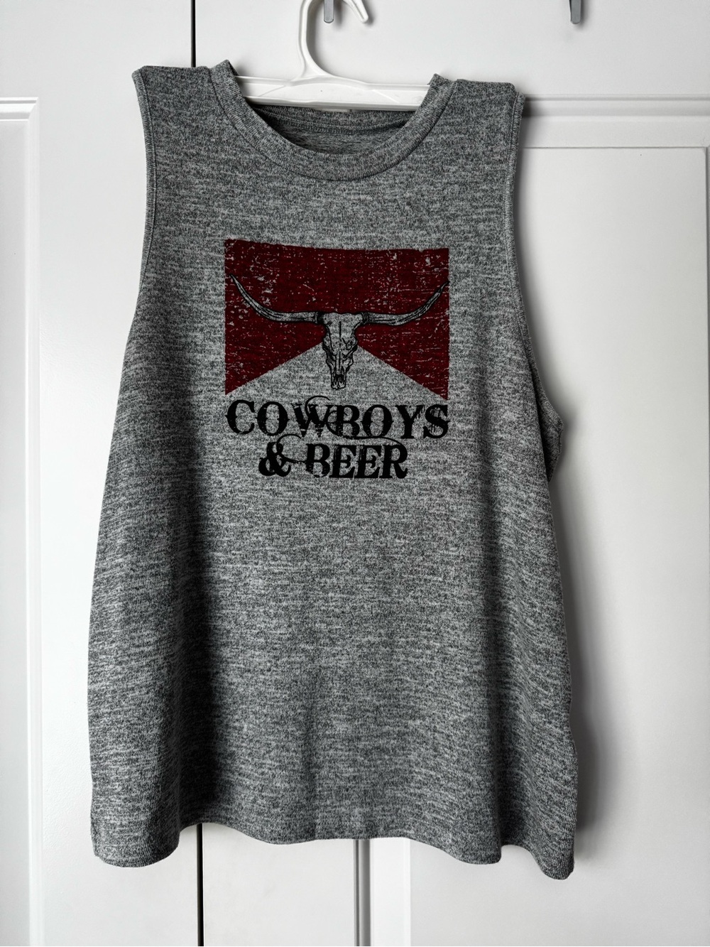 SHEIN Gray Tank with Red Distressed Longhorn Graphic